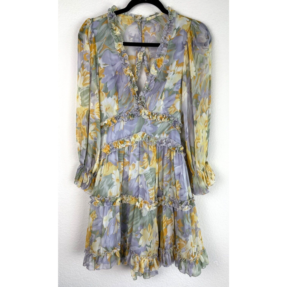 Saints + Secrets Yellow Purple Pastel Floral Ruffle Mini Dress Fairycore Sz S - Picture 3 of 14